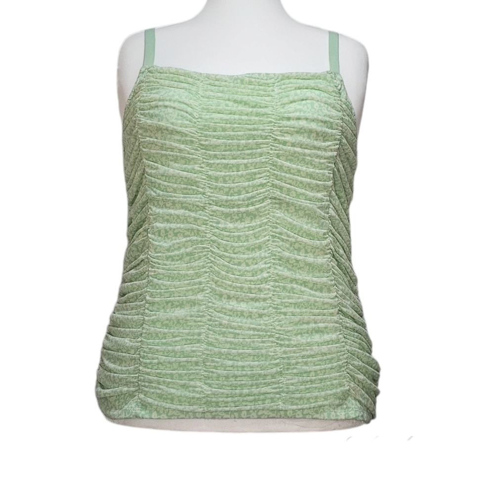Torrid Stretch Mesh Cropped Shirred Cami Green with Cream Floral Print